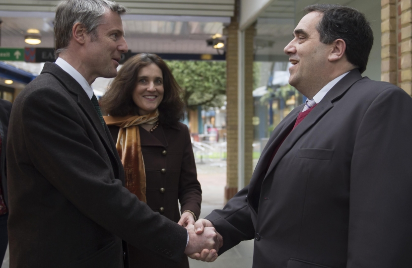 Photo: Theresa Villiers and Zac Goldsmith, MP for Richmond, visiting the Spires earlier this year