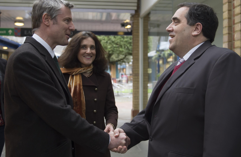 Photo: Theresa Villiers and Zac Goldsmith, MP for Richmond, visiting the Spires earlier this year