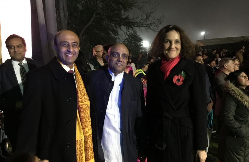 Theresa Villiers and Srutidharma Das at Diwali at Bhativedanta Manor