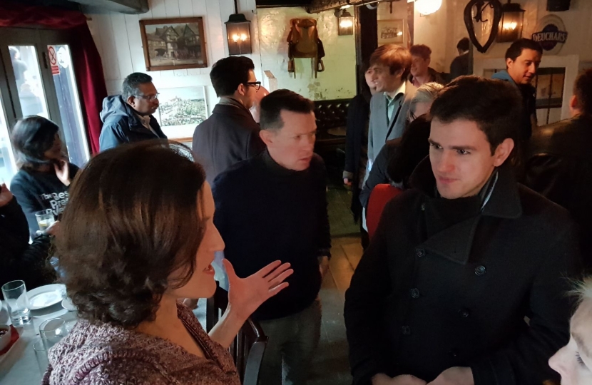 Theresa Villiers in the Mitre Inn in High Barnet