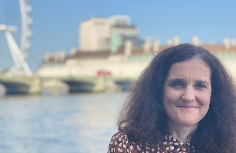 Theresa Villiers by the Thames on the Terrace of the House of Commons