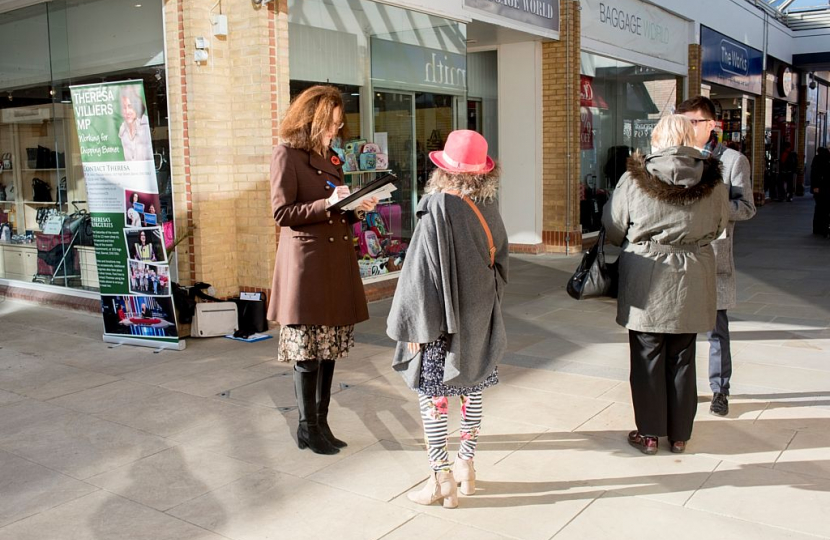 Theresa Villiers MP carries out a street surgery in The Spires shopping centre