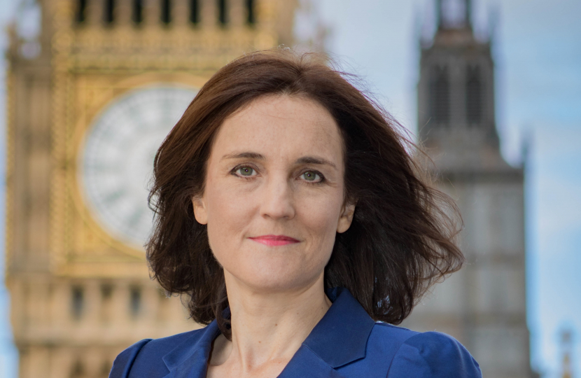 Photo of Theresa Villiers with Parliament in the background