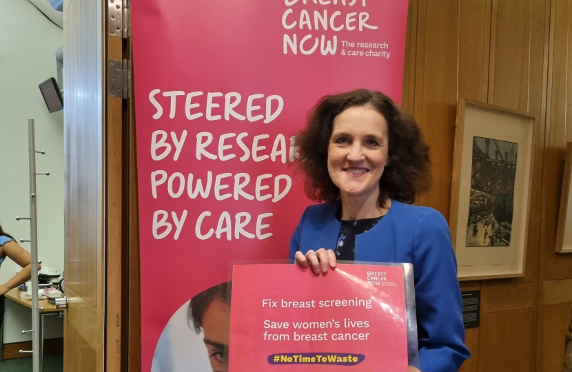 Theresa Villiers attends drop-in event to support Breast Cancer Now's campaigning to increase the uptake of breast screening