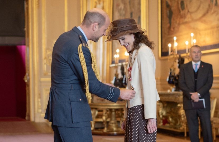 Theresa Villiers attend investiture to receive a Damehood from Prince William