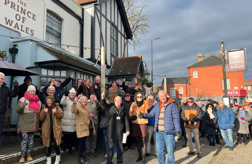 Theresa Villiers joins local residents to protest against closure of Prince of Wales pub in East Barnet