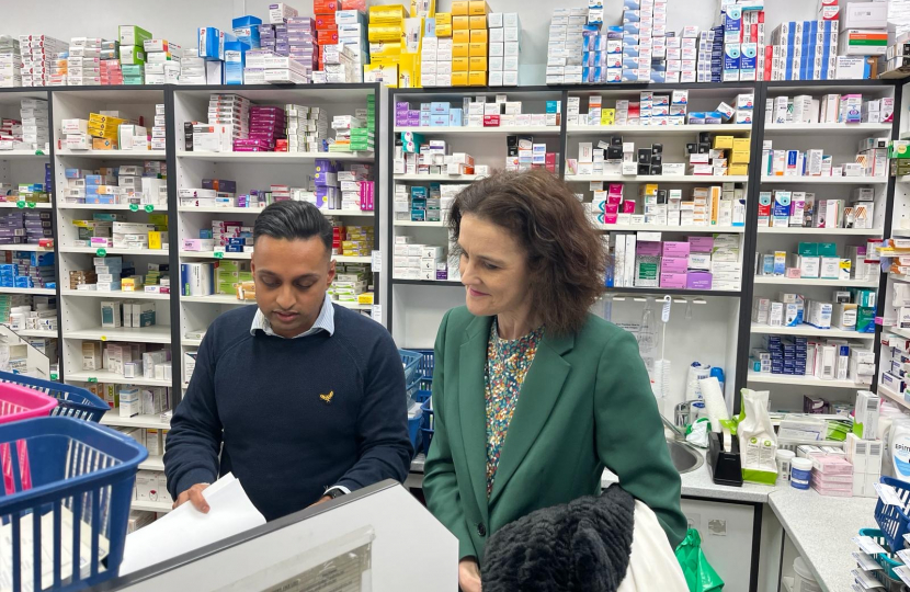 Theresa Villiers visits Greenfield Pharmacy in the Great North Road, New Barnet