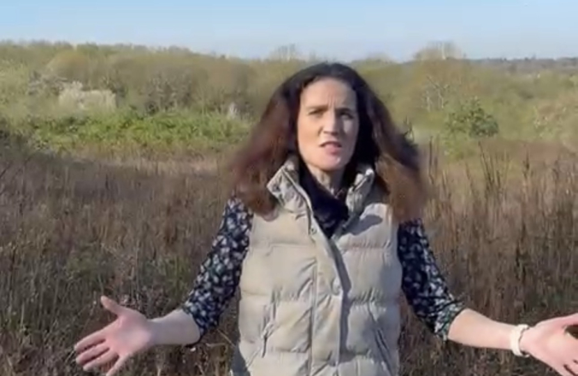 Theresa Villiers at a green belt site in Barnet under threat from development
