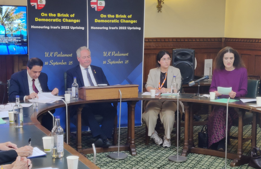 Theresa Villiers takes part in a panel in Parliament on freedom for Iran