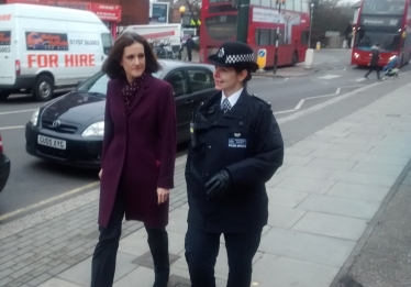 Theresa Villiers out with Met police officers in New Barnet