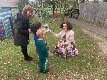 Theresa Villiers visits Christ Church school to see their new fruit trees