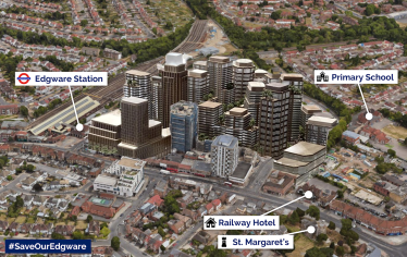 Image from website of Save Our Edgware campaign showing what proposed tower blocks might look like