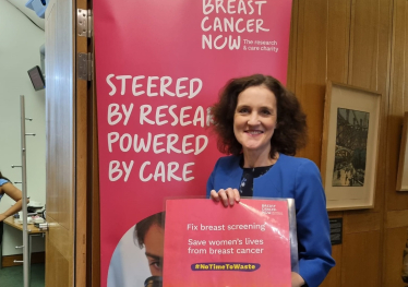 Theresa Villiers attends drop-in event to support Breast Cancer Now's campaigning to increase the uptake of breast screening