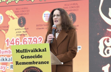 Theresa Villiers addresses rally for Tamils commemorating victims of Mullivaikkal killings