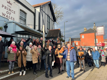 Theresa Villiers attends a protest in support of the Prince of Wales pub in East Barnet Village