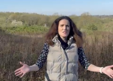 Theresa Villiers at a green belt site in Barnet under threat from development
