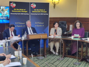 Theresa Villiers takes part in a panel in Parliament on freedom for Iran